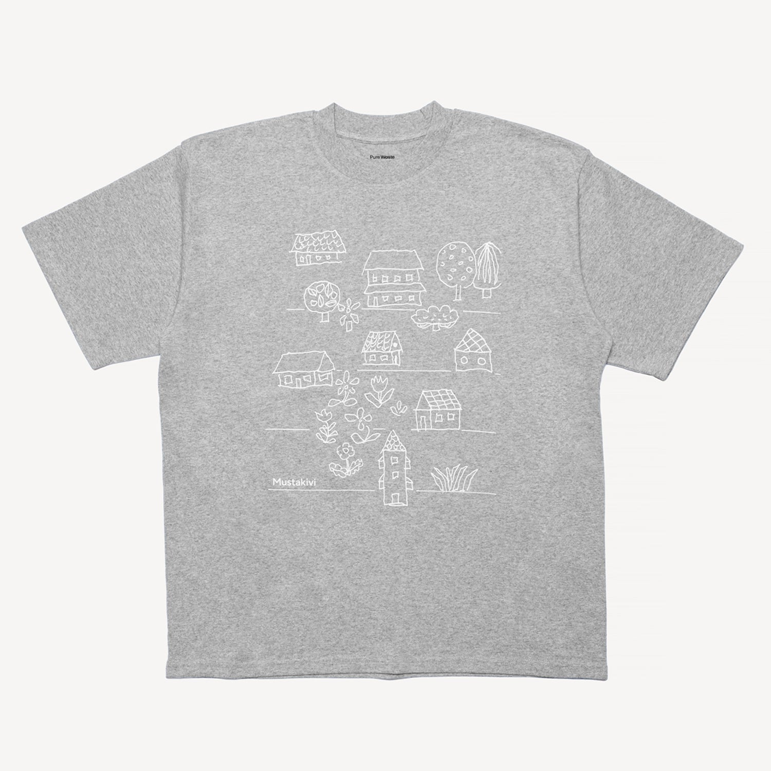 ヴィレッジTシャツL グレー 石本藤雄デザイン|Mustakivi ヴィレッジTシャツL グレー 石本藤雄デザイン|Mustakivi