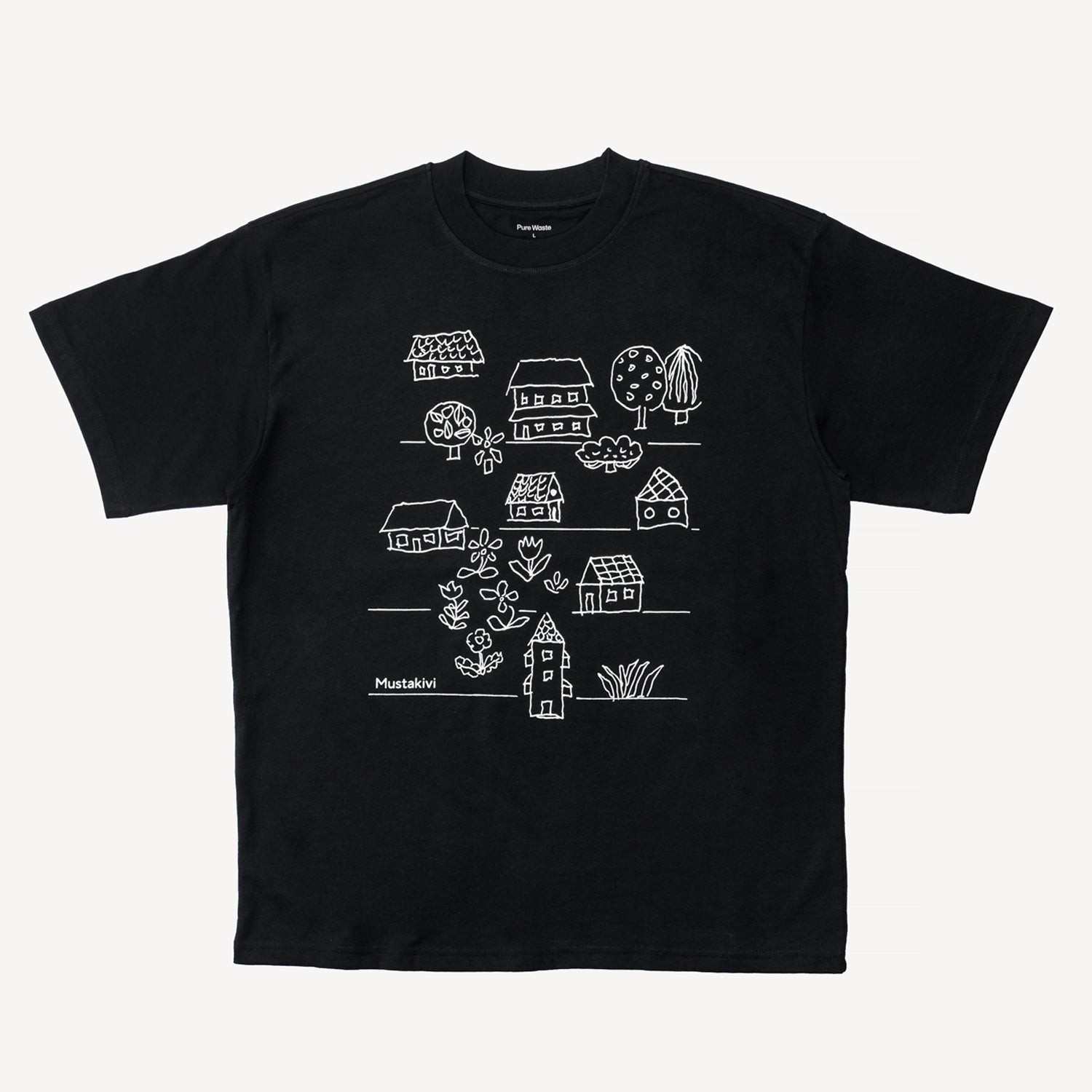 ヴィレッジTシャツL 黒 石本藤雄デザイン｜Mustakivi
