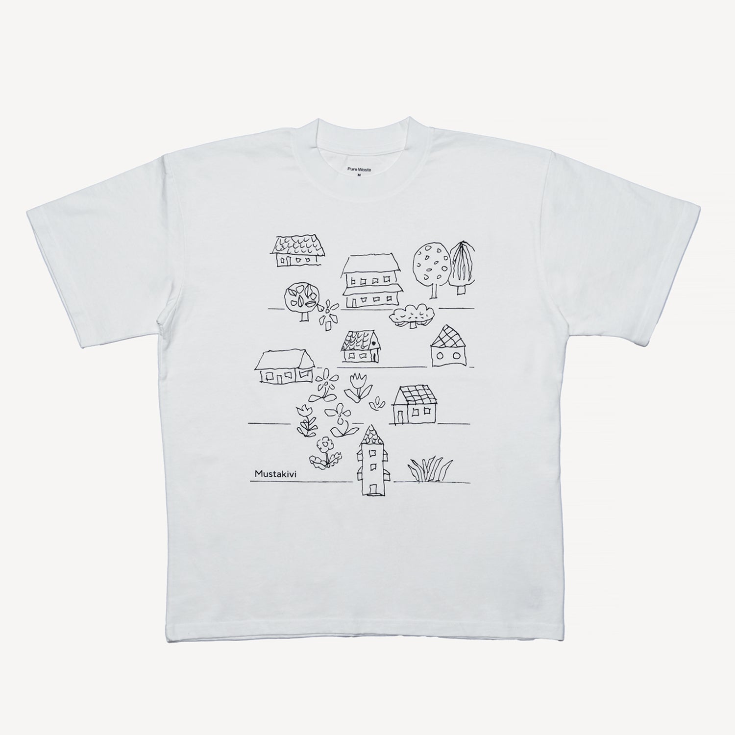 ヴィレッジTシャツM 白 石本藤雄デザイン｜Mustakivi